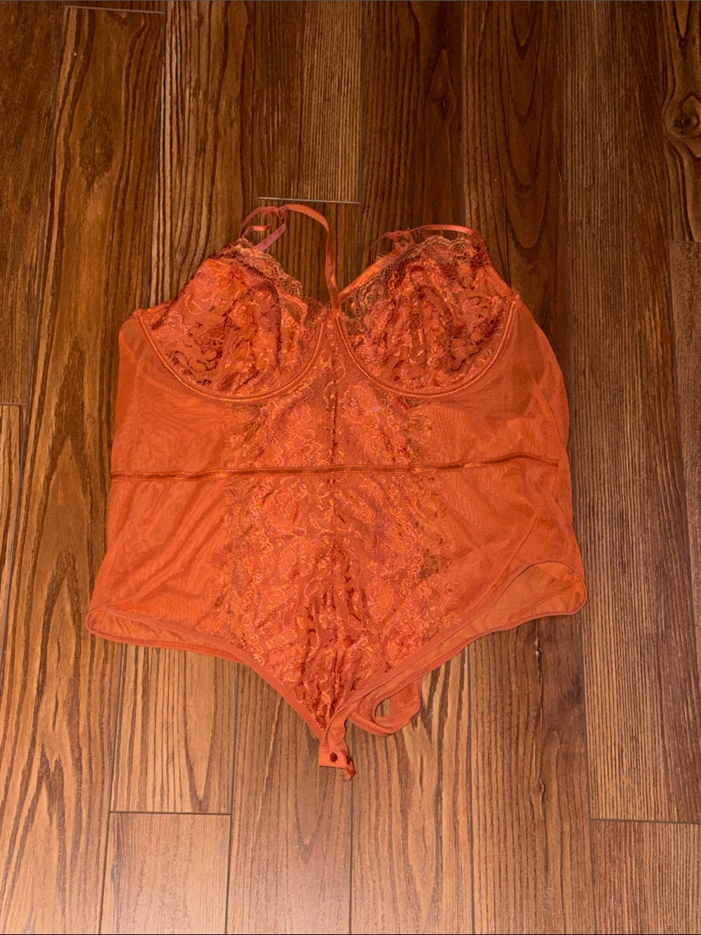 Lace & Mesh Underwire Bodysuit in Burnt Orange